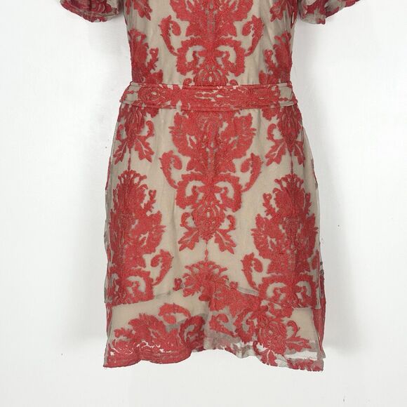 For Love & Lemons San Marcos Coquette fFloral Lace Mini Dress in Red Orange Sz S - Picture 10 of 16